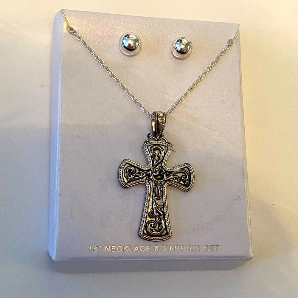 Cross necklace and earring set. New.